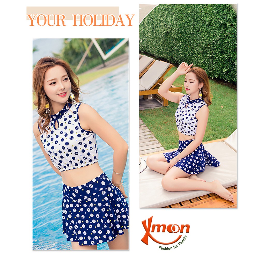 Áo tắm nữ 2 mảnh kín đáo tôn vòng eo gợi cảm áo không tay cổ 3 phân váy ngắn liền quần bơi MH1597 | BigBuy360 - bigbuy360.vn