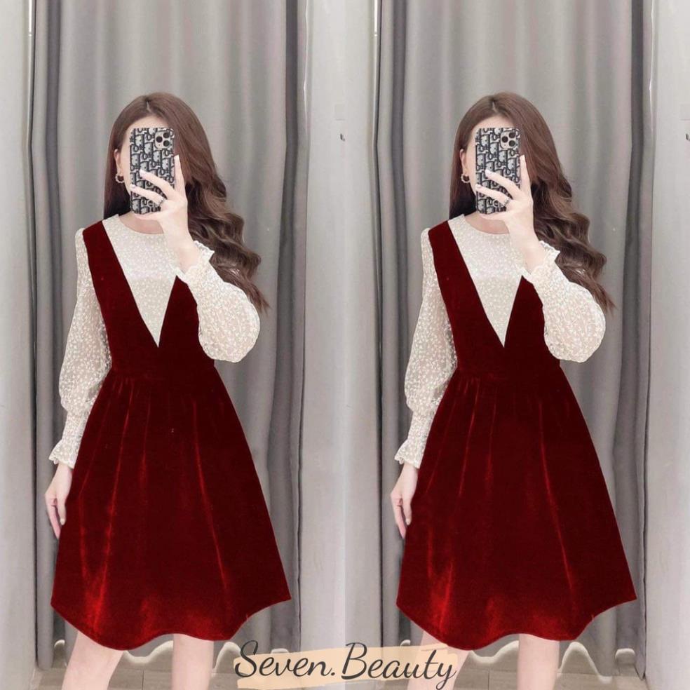 Sét váy yếm nhung kèm áo hoa ren hàng thiết kế cao cấp 7.beautyful .