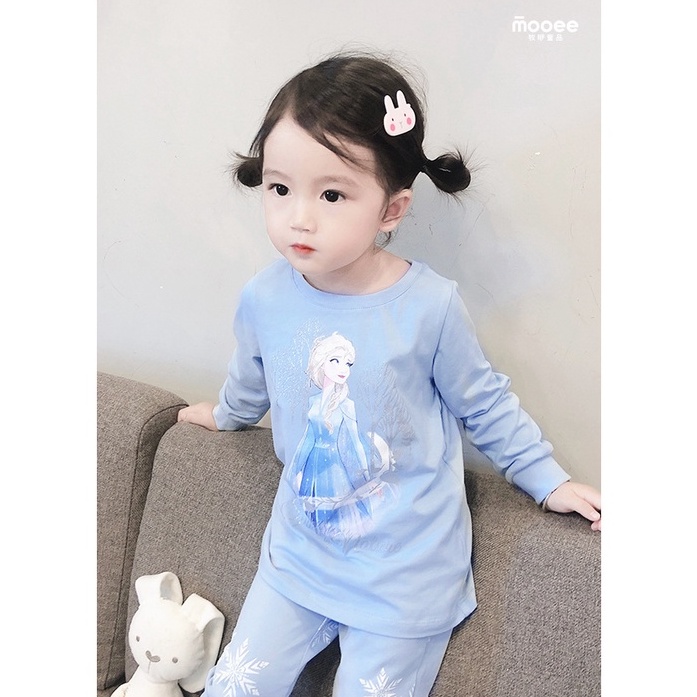 Bộ quần áo dài tay ELSA cho bé gái - Màu Xanh chất cotton