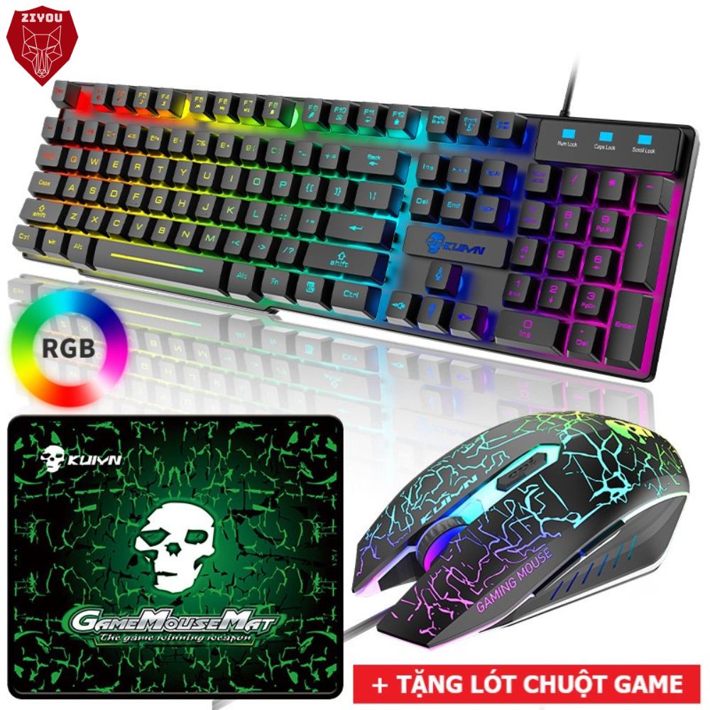 Bộ Bàn Phím Gaming Có Dây Ziyou T6 RGB Led 10 Hiệu Ứng, Bấm Êm Chống Nước Cho Máy Tính, Laptop, PC