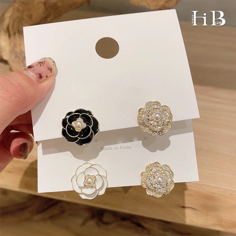 Khuyên Tai Hình Hoa Trà Cao Cấp Phong Cách Hàn Quốc