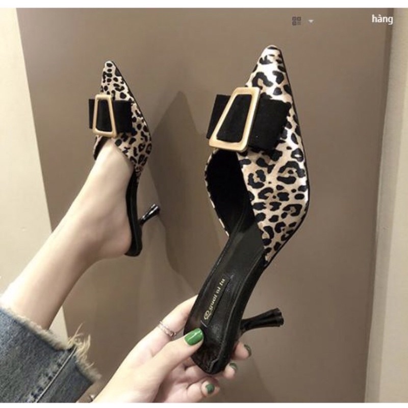 Sục NữFREESHIPsục cao gót guốc cao gót Sục Nữ da báo cao7cm da mềm Hàng Chuẩn Size Đế Vững Màu Đen Cực Sang