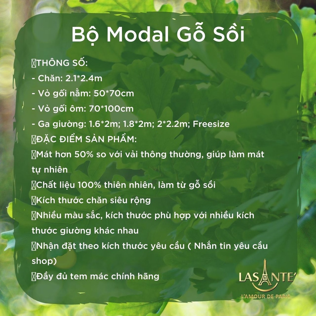 Bộ chăn ga gối Modal Lasante' cao cấp Pháp dày dặn màu Xanh kẻ caro trắng modal gỗ sồi tự nhiên 100% siêu rộng 2.1mx2.4m