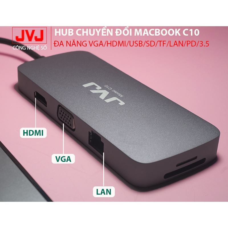 Hub type C USB C10 /C8/C6/C5/C4 JVJ đa năng cổng chuyển đổi chia cổng cho MacBook, Laptop - Bảo hành chính hãng 2 năm