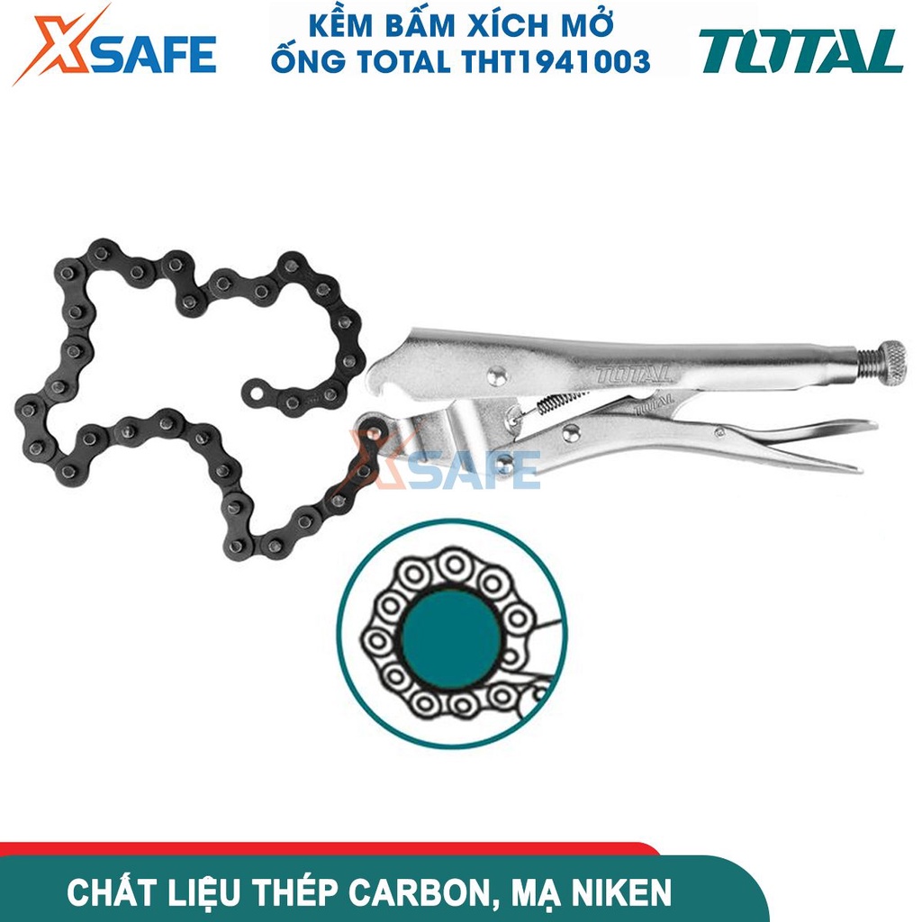 Kìm bấm chết dây xích mở ống 10.5&quot; TOTAL thép carbon mạ niken, dây xích 470mm, dùng bấm xích, mở ống chính hãng [xsafe]