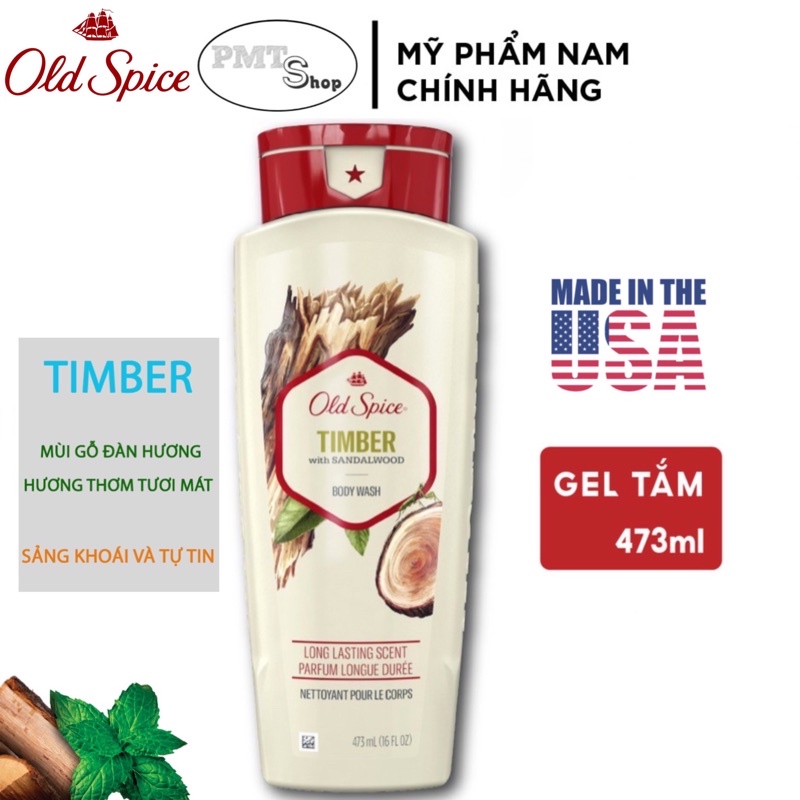 Sữa tắm nam Gel Old Spice Timber With Sandalwood 473ml hương gỗ đàn hương & Bạc hà