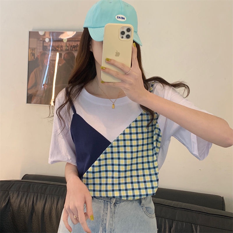 Áo Thun cotton Tay Ngắn Giả Hai Lớp Thời Trang Mùa Hè Hàng Mới