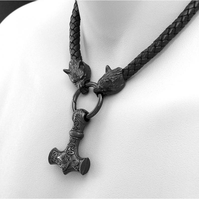 Vòng cổ Da Mặt Cây Búa Thần Thor Phong Cách Vintage