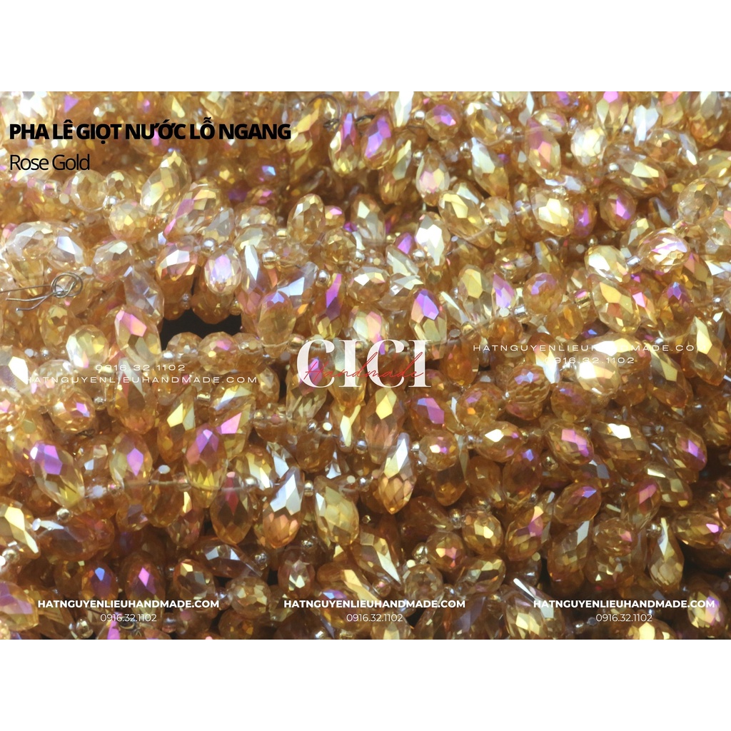 Dây Pha lê giọt nước lỗ ngang 6*12mm màu trong Cici Handmade nguyên liệu DIY hạt đính kết hạt làm vòng tay