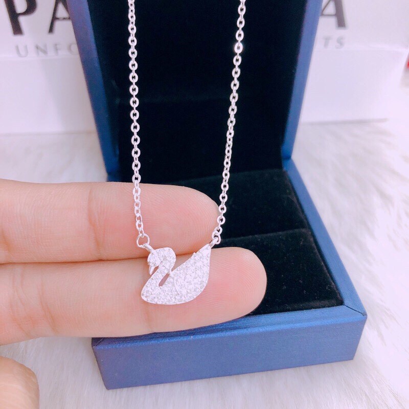 Dây chuyền nữ bạc mặt thiên nga nạm đá trắng xinh xắn LINH MIU SILVER