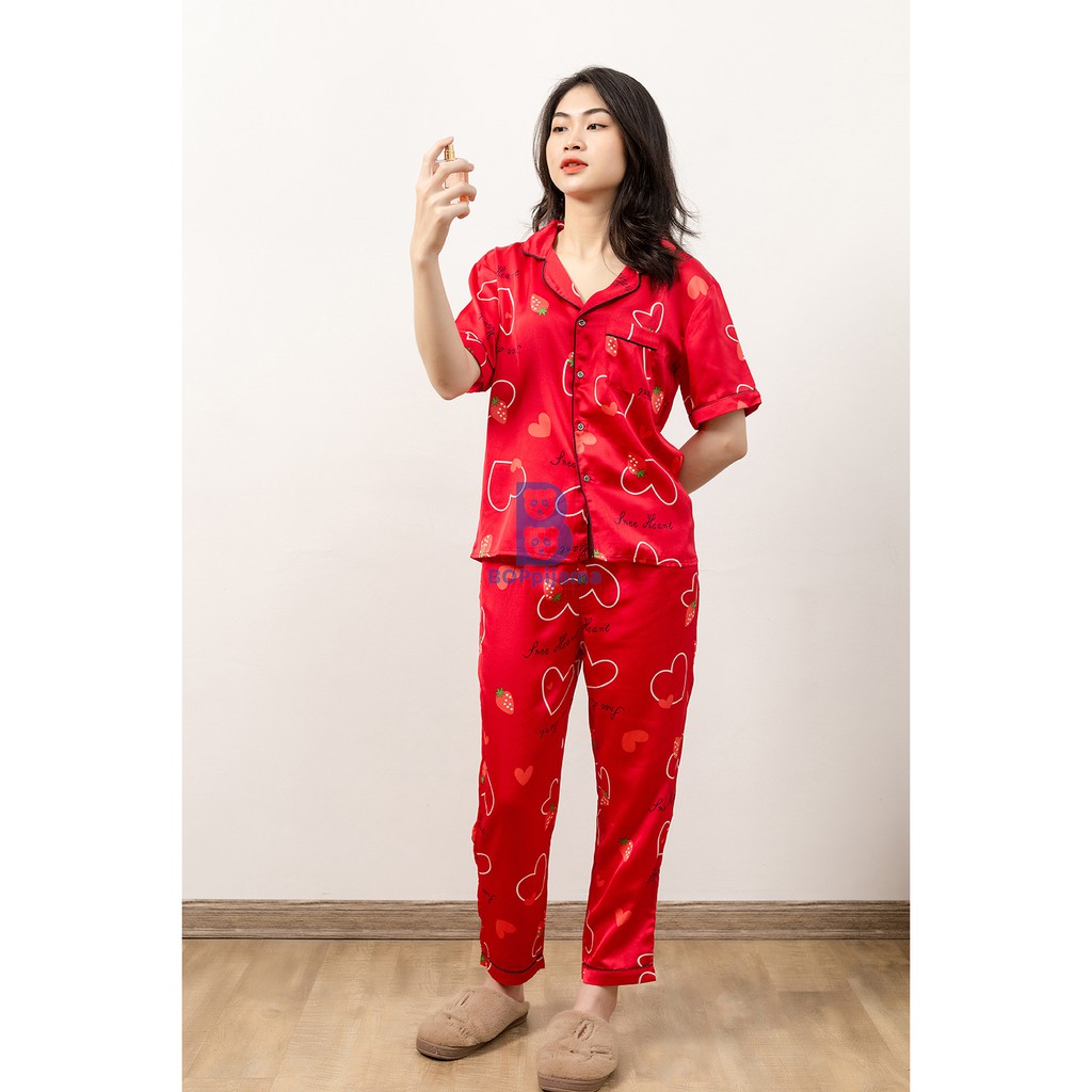 Bộ đồ ngủ nữ pizama tay áo cộc quần dài vải lụa chất mát, thoải mái- HATIBO 07 | BigBuy360 - bigbuy360.vn