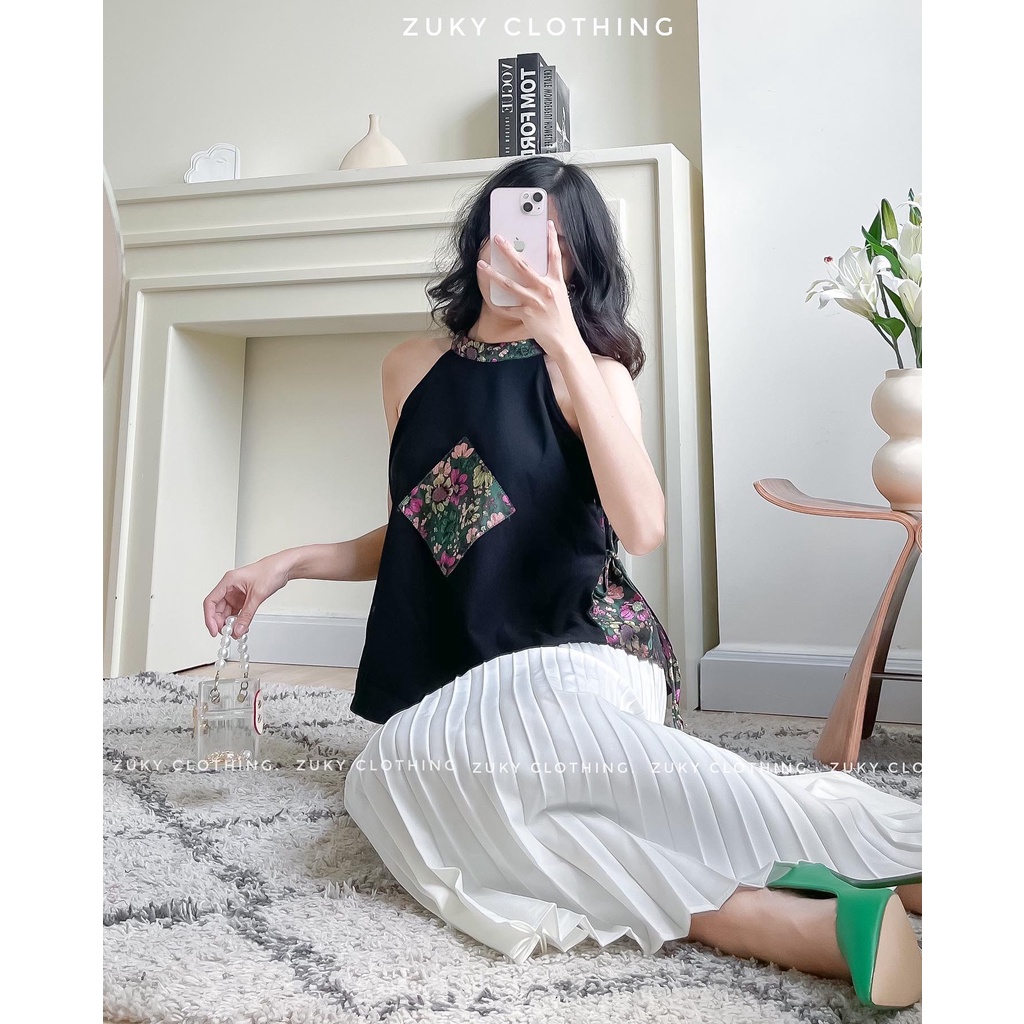 ZUKY Áo yếm gấm cột dây bên hông phù hợp dạo phố tiệc đi làm