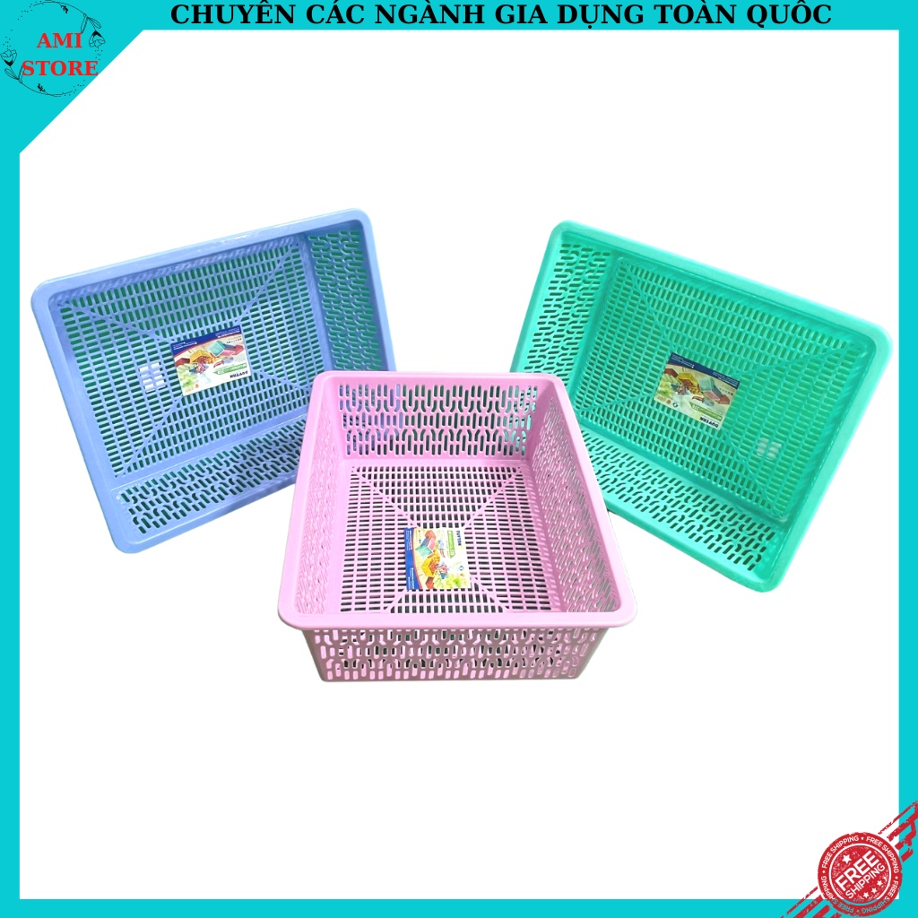 Rổ nhựa chữ nhật cao 3T8 nhiều màu đựng đồ đa năng tiện ích