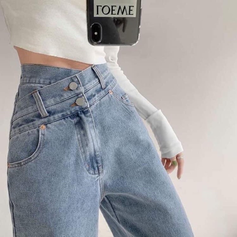 Quần bò jeans hai cúc vạt lệch thời trang Hàn Quốc Nahada Shop