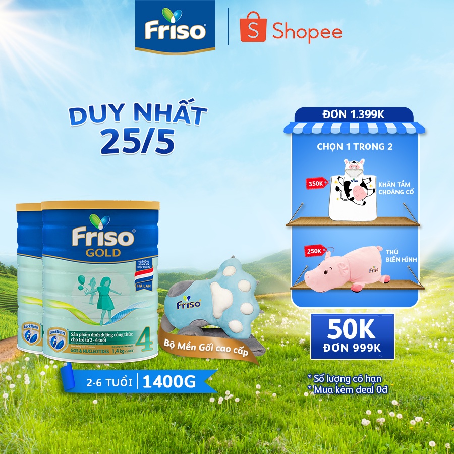 [Tặng bồ mền gối cao cấp] Combo 2 Sữa Bột Friso Gold 4 1400g/lon