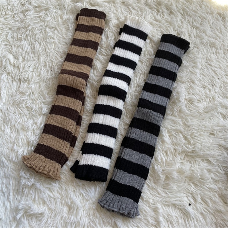 Tất Ống Chân Dệt Kim Giữ Ấm Họa Tiết Kẻ Sọc Màu Tương Phản Cho Nữ Xixi