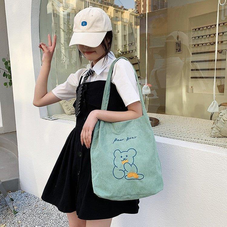 Túi Vải Tote Nhung Khuy Bấm Gấu Và Bánh Quy P1908