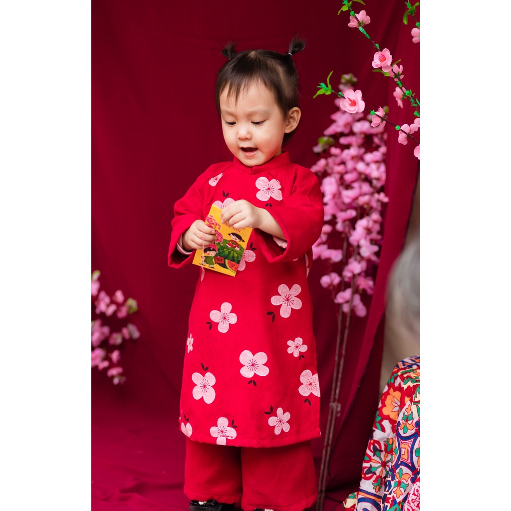 Xả hàng - Áo dài hoa đào diện tết cho bé