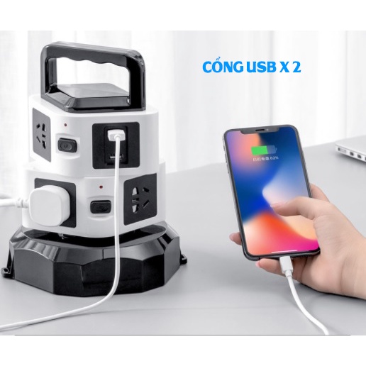 [ NEW ] Ổ cắm đa tầng kết hợp cổng USB, xoay 180 độ, chịu tải 2500W,chống cháy chống giựt