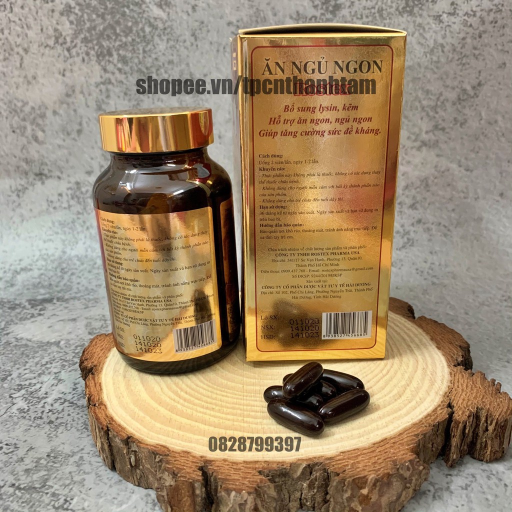 [ Chai ]Viên Ăn Ngủ Ngon Rostex bổ sung omega 3, lysin, kẽm loại bỏ mất ngủ, căng thẳng, stress - Chai 60 viên