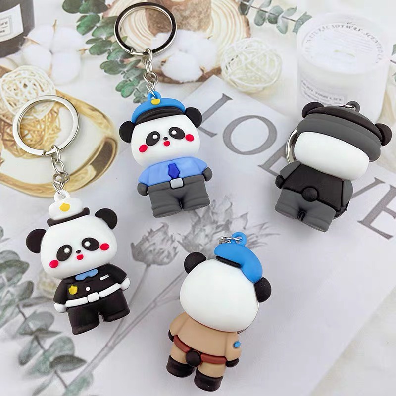 Móc khoá Gấu trúc bảo vệ dễ thương dùng treo balo , móc khoá