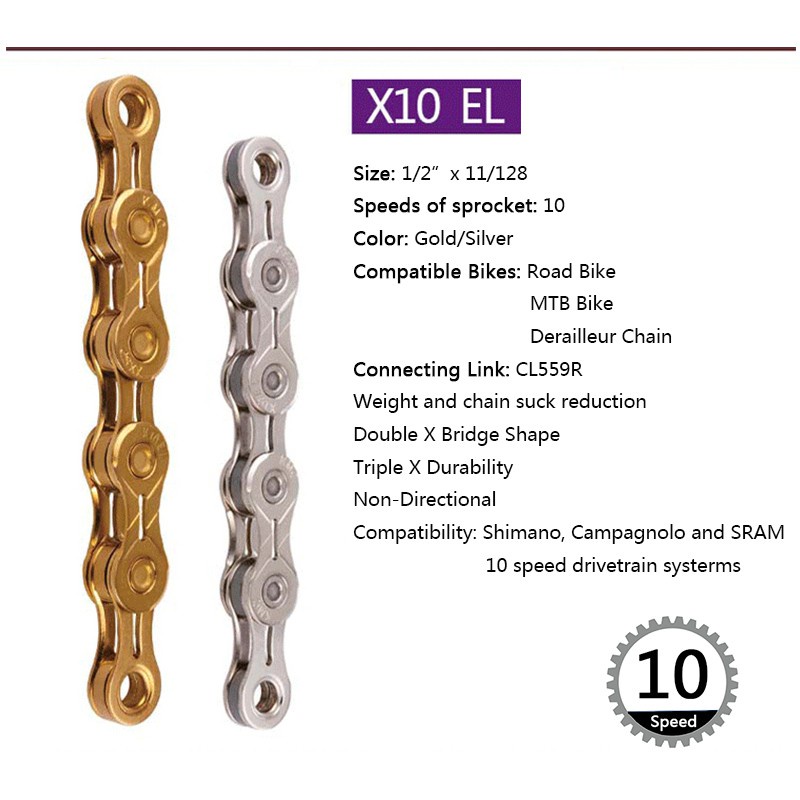 Kmc Dây Xích Tốc Độ 10 Tốc Độ x10el x11el 10 / 20 / 30 Cho Xe Đạp shimano sram road / mtb 116l
