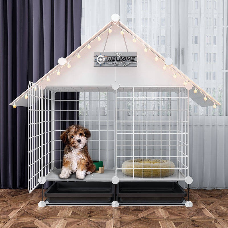 ✿✳✒Chuồng cho chó biệt thự nhỏ có nhà vệ sinh ngăn cách con Pomeranian Teddy cũi hàng rào thú cưng trong
