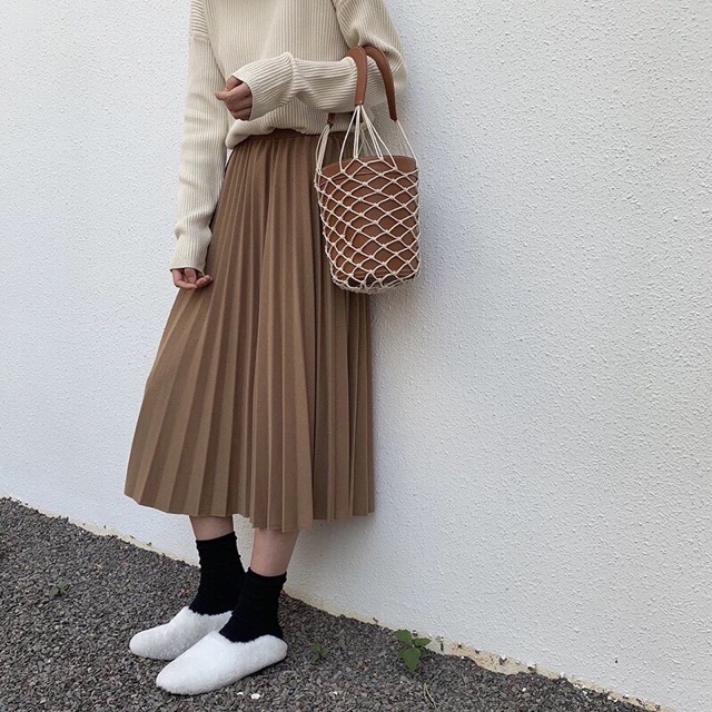 [ẢNH THẬT+VIDEO] Chân Váy Midi Dáng Dài Xếp Ly Cạp Chun Loại 1 | BigBuy360 - bigbuy360.vn