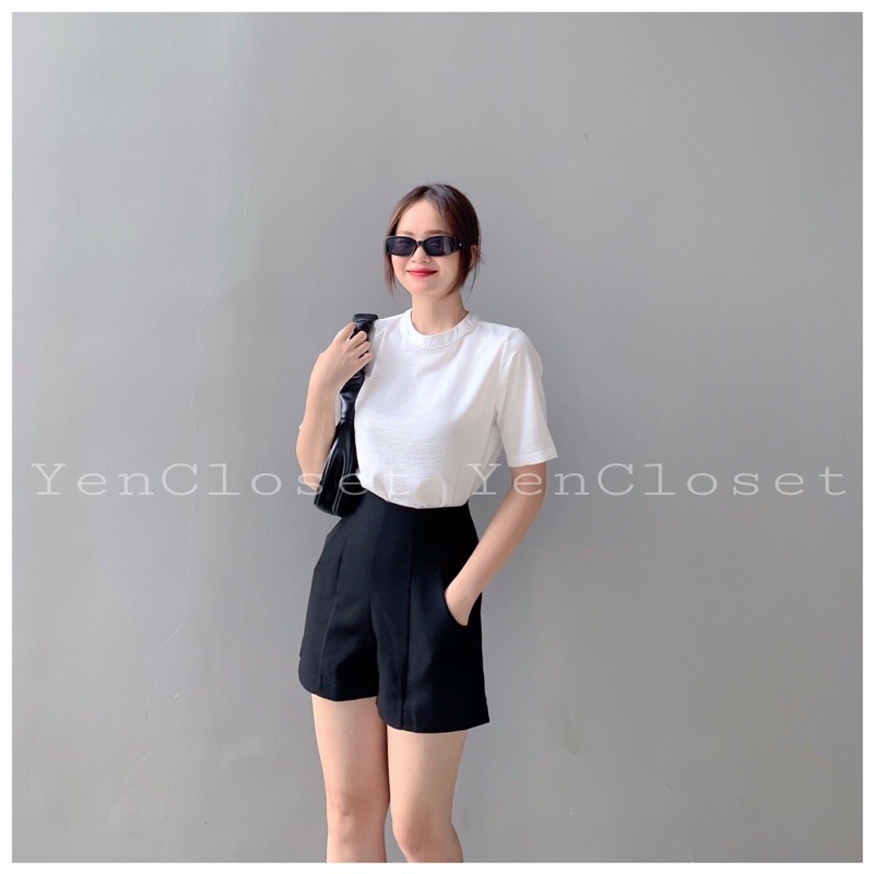 Hình chính chủ - áo cổ trụ tay ngắn vải lụa mềm , mặc mát