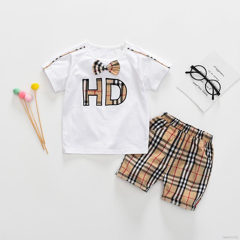 Set Áo Thun Tay Ngắn &amp; Quần Short Caro Cho Bé