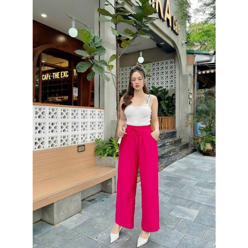Quần Ống Suông Dài Cạp Chun Chất Đũi Tơ Nhiều Màu Siêu Mát Chất Mềm Mịn Mặc Đi Biển Đi Chơi Mã 8601