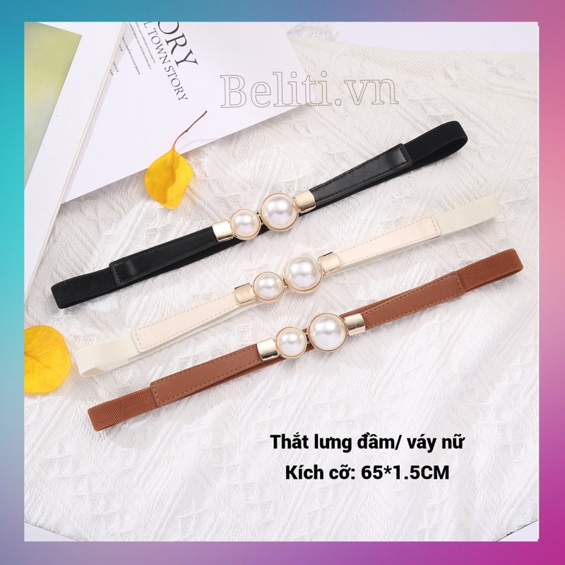 [HOẢ TỐC] Thắt Lưng Nữ - Đai Váy nịt Đầm Bản Nhỏ 1.5cm Hạt Ngọc Co Giãn Hàn Quốc