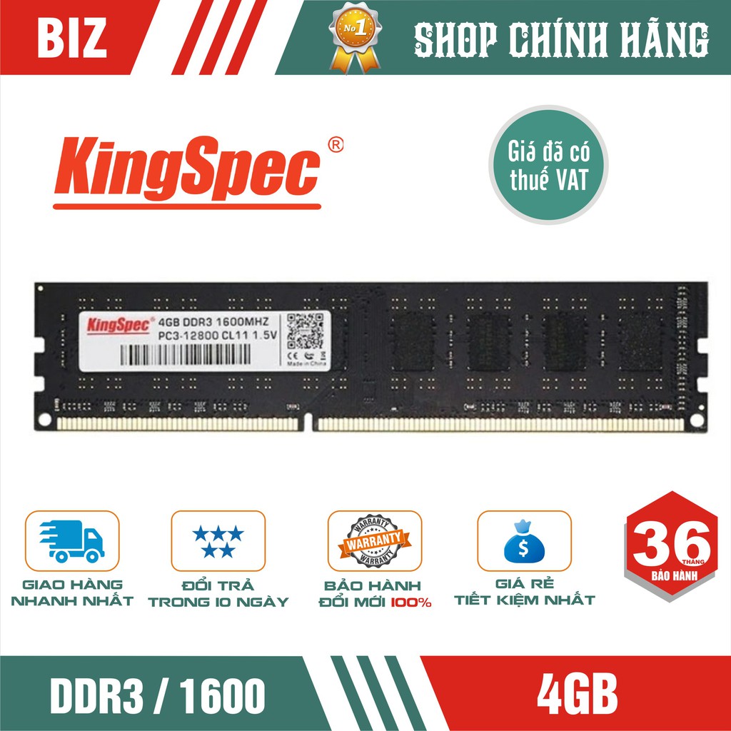 Ram Kingspec DDR3 / 4GB 1600MHz - Bảo hành Chính hãng 3 năm!!!