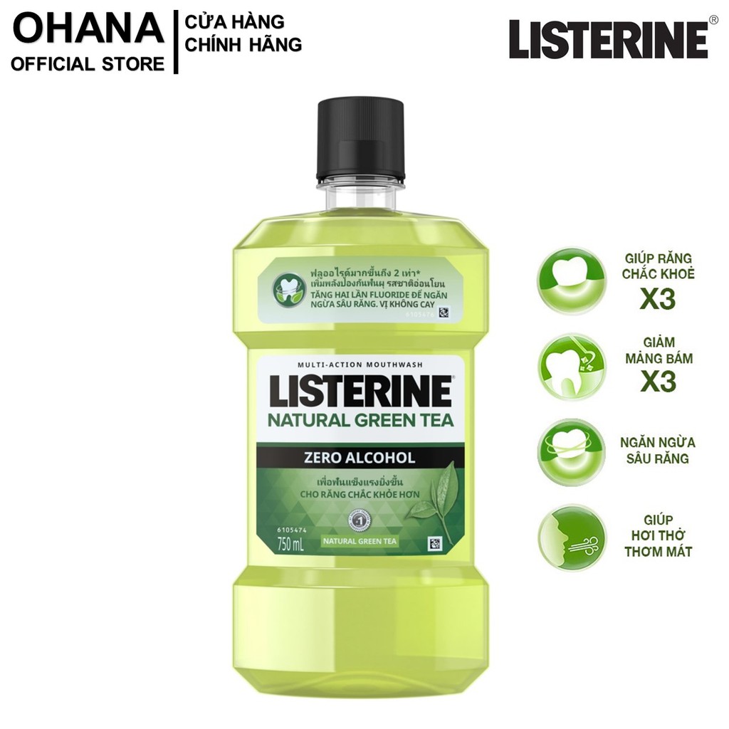 Nước Súc Miệng Listerine Trà Xanh Ngừa Sâu Răng, Hơi Thở Thơm Mát Listerine Green Tea Zero Alcohol Mouthwash 750ml