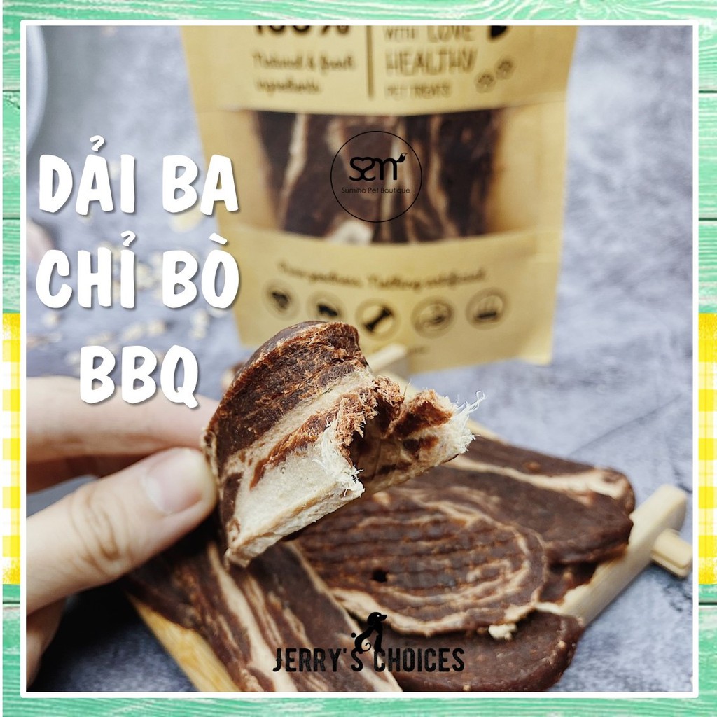 Bánh thưởng cho chó Jerry's Choices (Dải ba chỉ bò BBQ) 100gr/túi