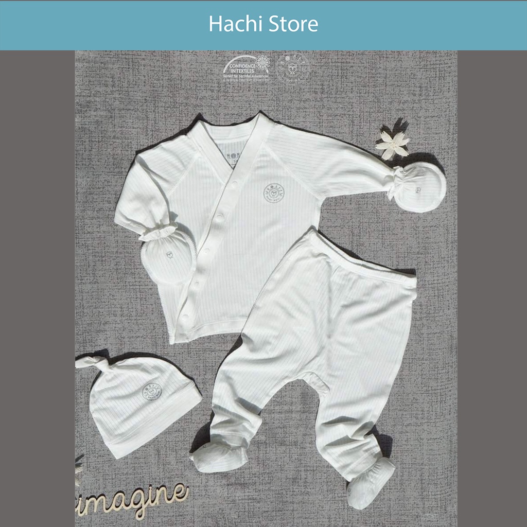 Set sơ sinh Kimono cài lệch dài tay cao cấp chính hãng HRNEE cho bé trai/gái - vải modal siêu mịn - size 0-6 tháng