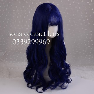 [có sẵn] Tóc Giả Xoăn Dài Màu Xanh Biển Đậm