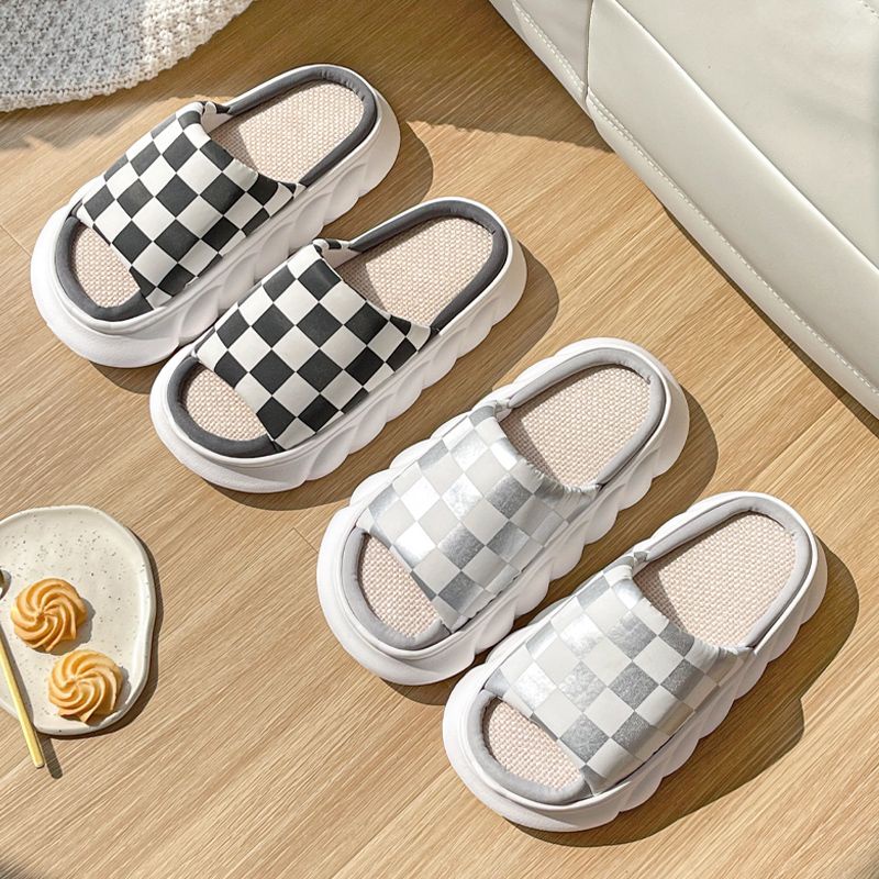 Oeteo Dép Đi Trong Nhà Đế Dày Họa Tiết Caro Thời Trang Cho Nam Nữ