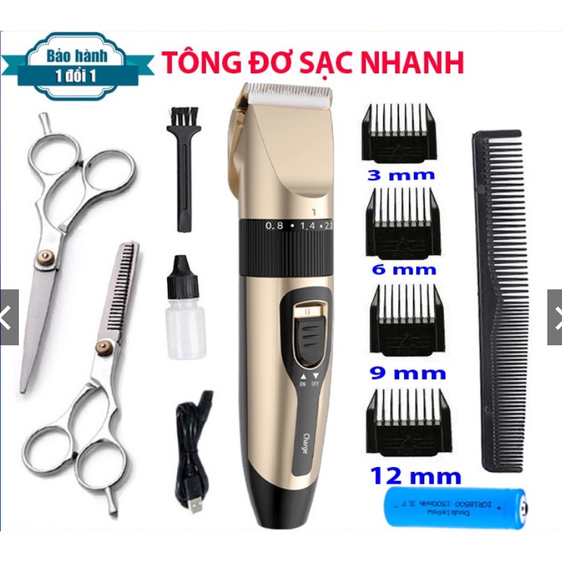 Tông Đơ Cắt Tóc - Đầu Sạc USB - Tặng 2 Kéo Kèm 9 Phụ Kiện FULL BỘ