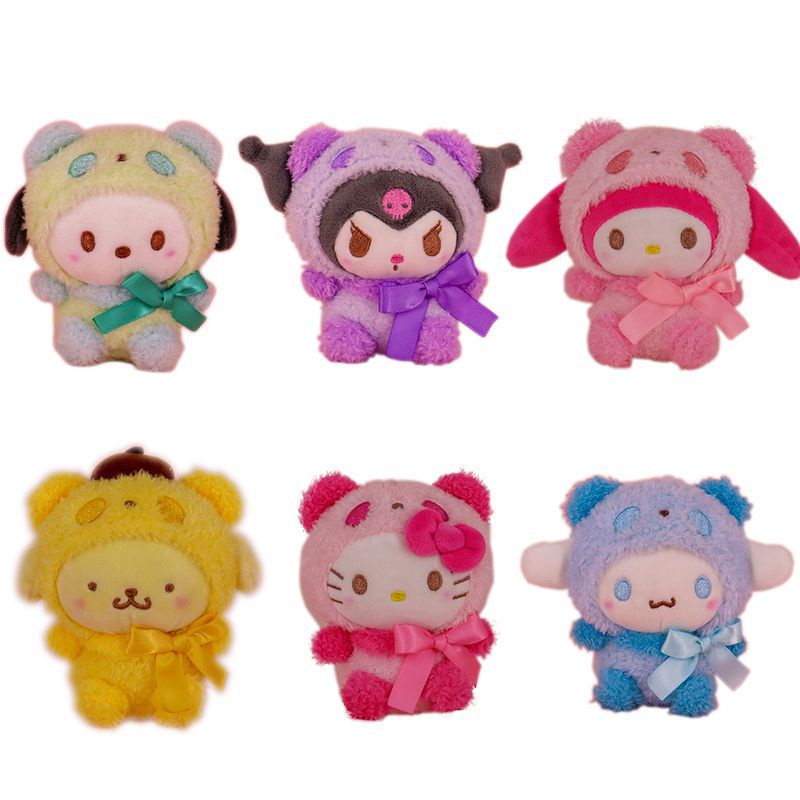 Anime Kuromi Plush Keychain Sanrio Melody Cinnamoroll Wishmemell Pochacco Hello Kitty Stuffed Toys Pendant Keyring Plush Toy Gift