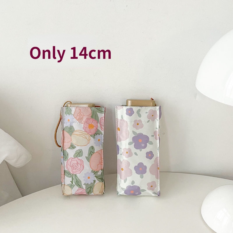 Dù Mini 14cm Siêu Nhẹ Bỏ Túi Tiện Lợi Họa Tiết Hoa Xinh Xắn