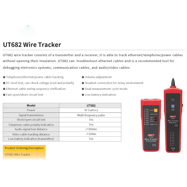 UT682 Sê-ri Trình theo dõi mực Đầu dò Đường dây Điện thoại Mạng Cáp Ethernet LAN Tester Kiểm tra hiệu chuẩn Trình tìm đường