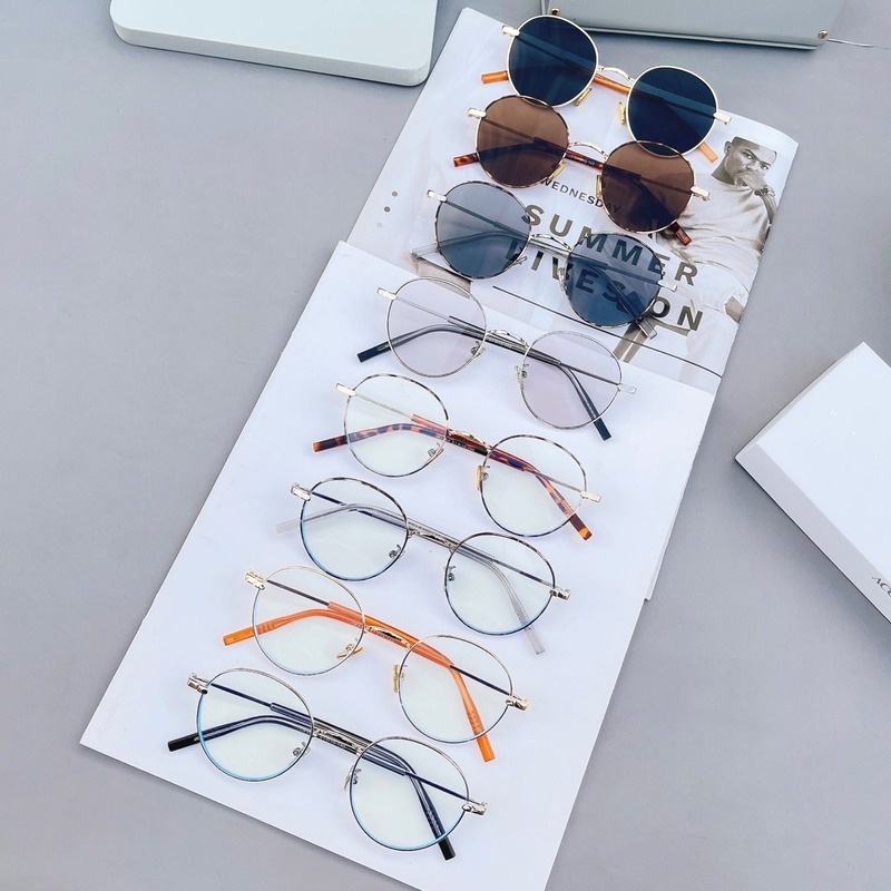 Kính Mát Gọng Tròn Bằng Kim Loại Chống Ánh Sáng Xanh Thời Trang Phong Cách Hàn Quốc
