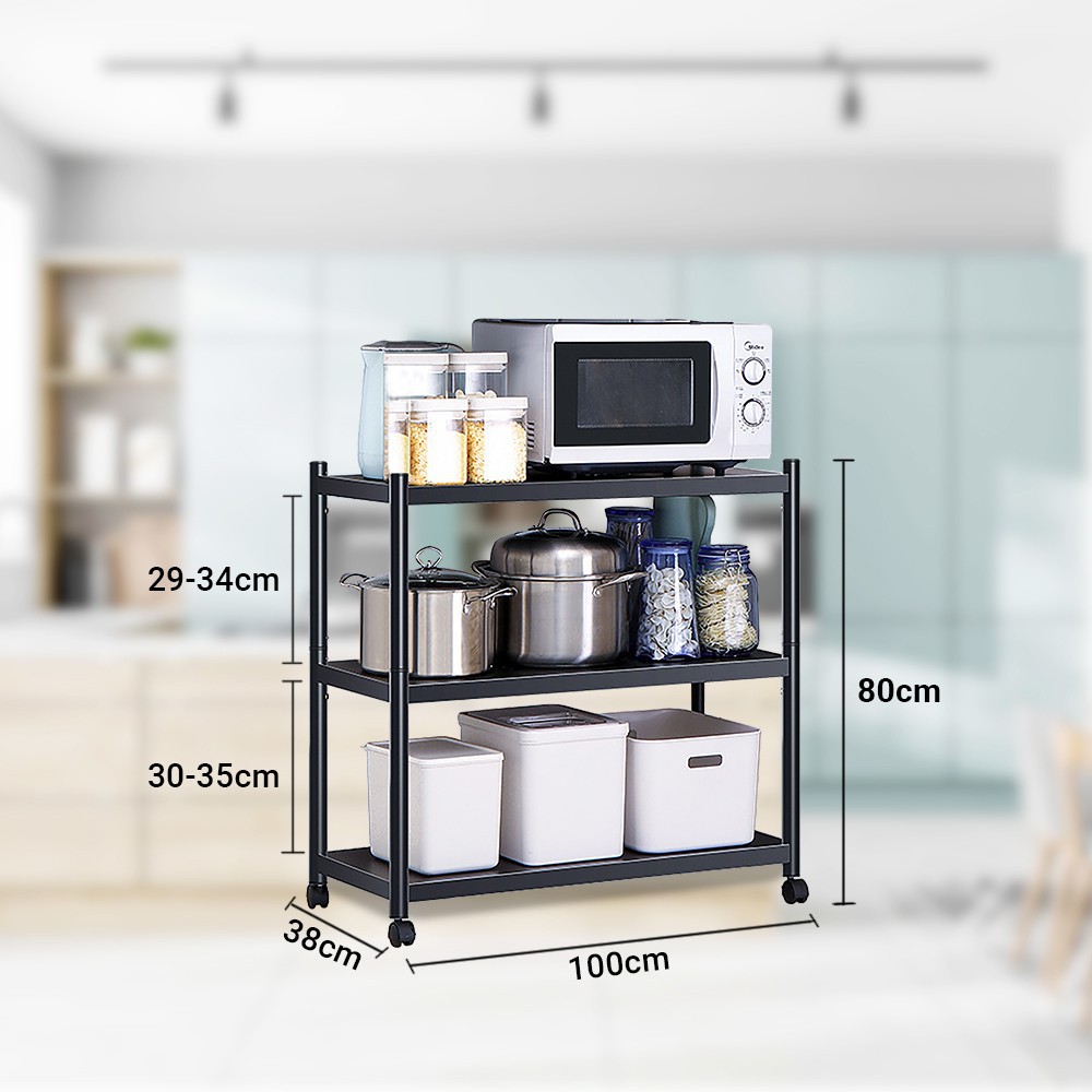 Kệ lò vi sóng 3 tầng Sơn Đen Đa Năng 2020 Kệ Inox nhà bếp, Giá Tủ để đồ thông minh