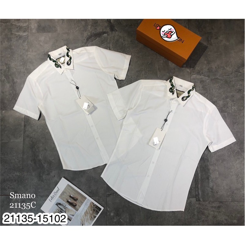 Sơ Mi Cộc GC Thêu Rắn Xanh Siêu Đẹp - Sơ mi trắng Cộc tay thêu Rắn xanh | BigBuy360 - bigbuy360.vn