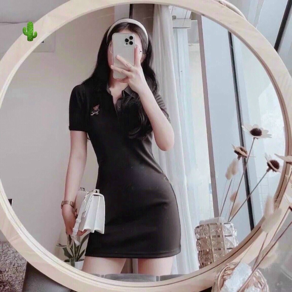 đầm cổ bẻ xinh xinh thêu gấu ảnh thật