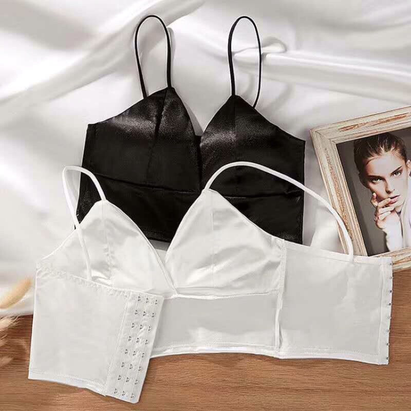 Áo bra croptop 2 dây mảnh bản to dây mix đồ cực xinh sexy, áo lót Bralette đệm mút mỏng crop màu đen trắng