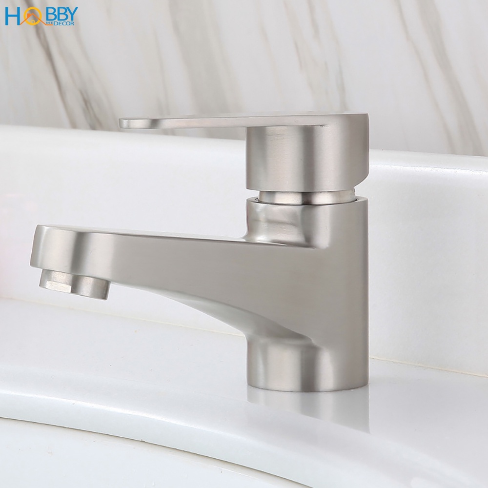 Vòi nước lavabo lạnh cho chậu rửa mặt HOBBY Home Decor LBL1 Inox 304 không rỉ sét kèm dây cấp 60cm