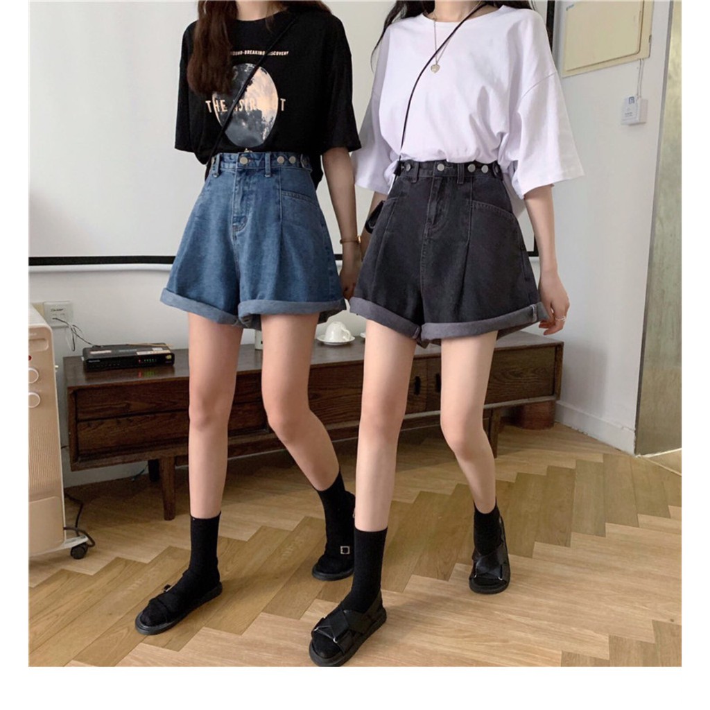 Quần jean ngắn ống rộng chít eo MunMunStore quần short tăng chỉnh eo chuẩn phom ullzang (ảnh+video thật)