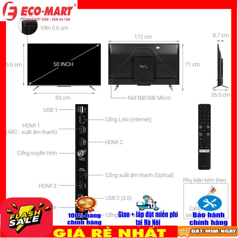 Android Tivi TCL 4K 50 inch 50P725 Mới 2021